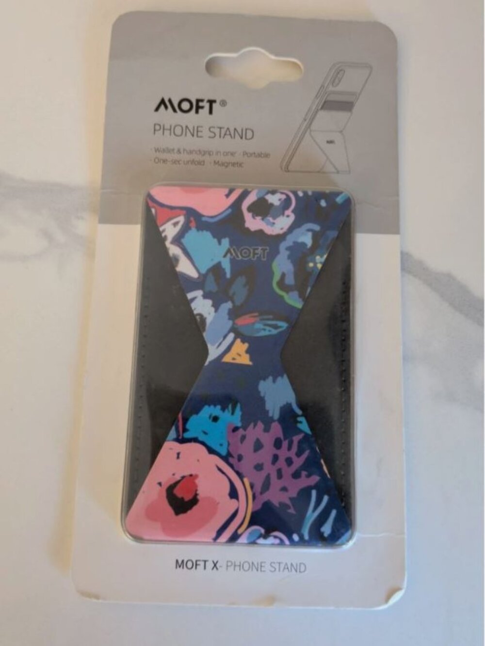 Moft X Phone Stand and Wallet Magnetic Brand New Blue Flower Floral Design Mag